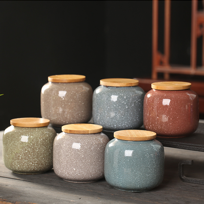 Food Storage Jars With Wooden Lids - Gốm Mini Bình Có Nắp Gỗ