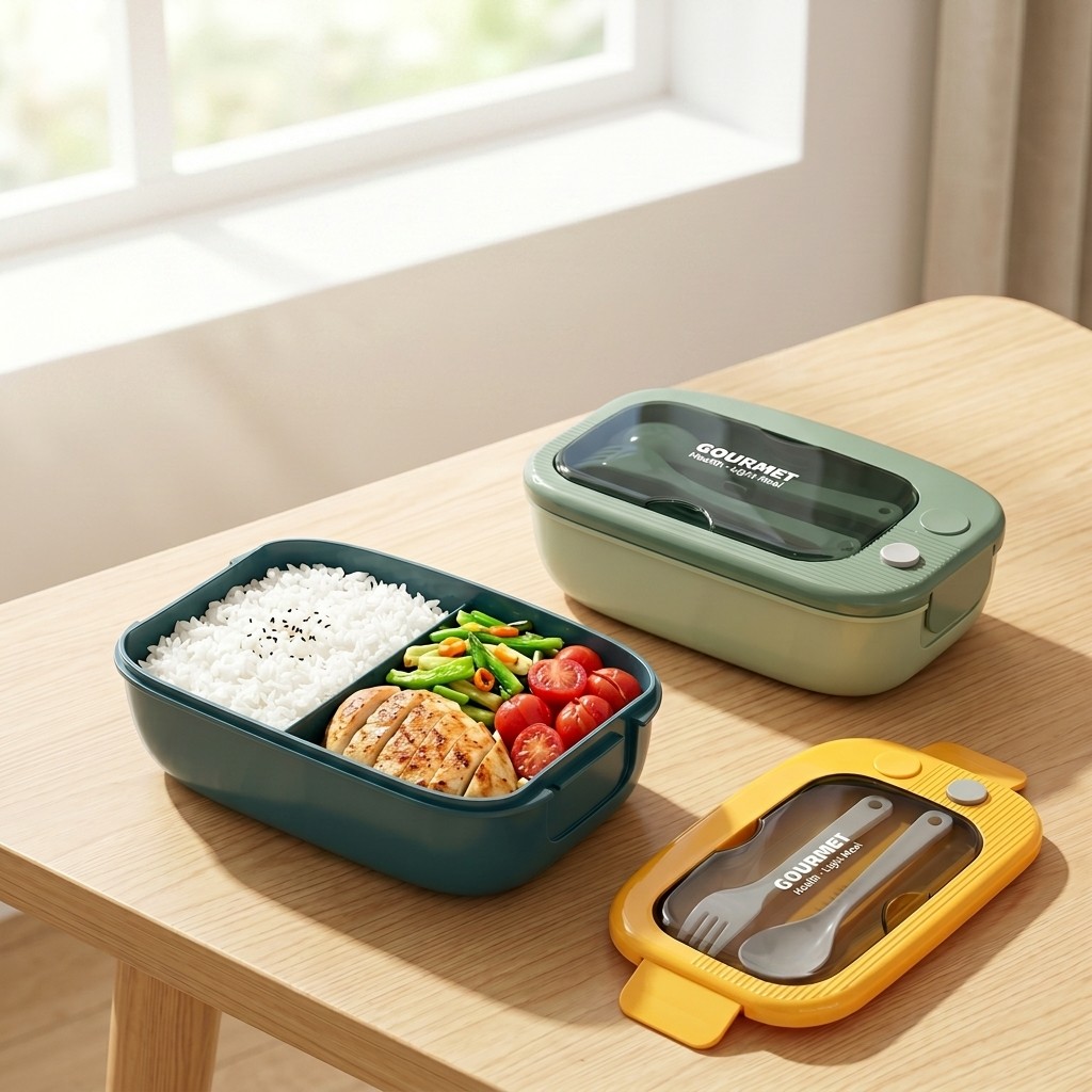 Food Storage Drawer Organizer - Microwavable Plastic Bento Box 2 Compartment