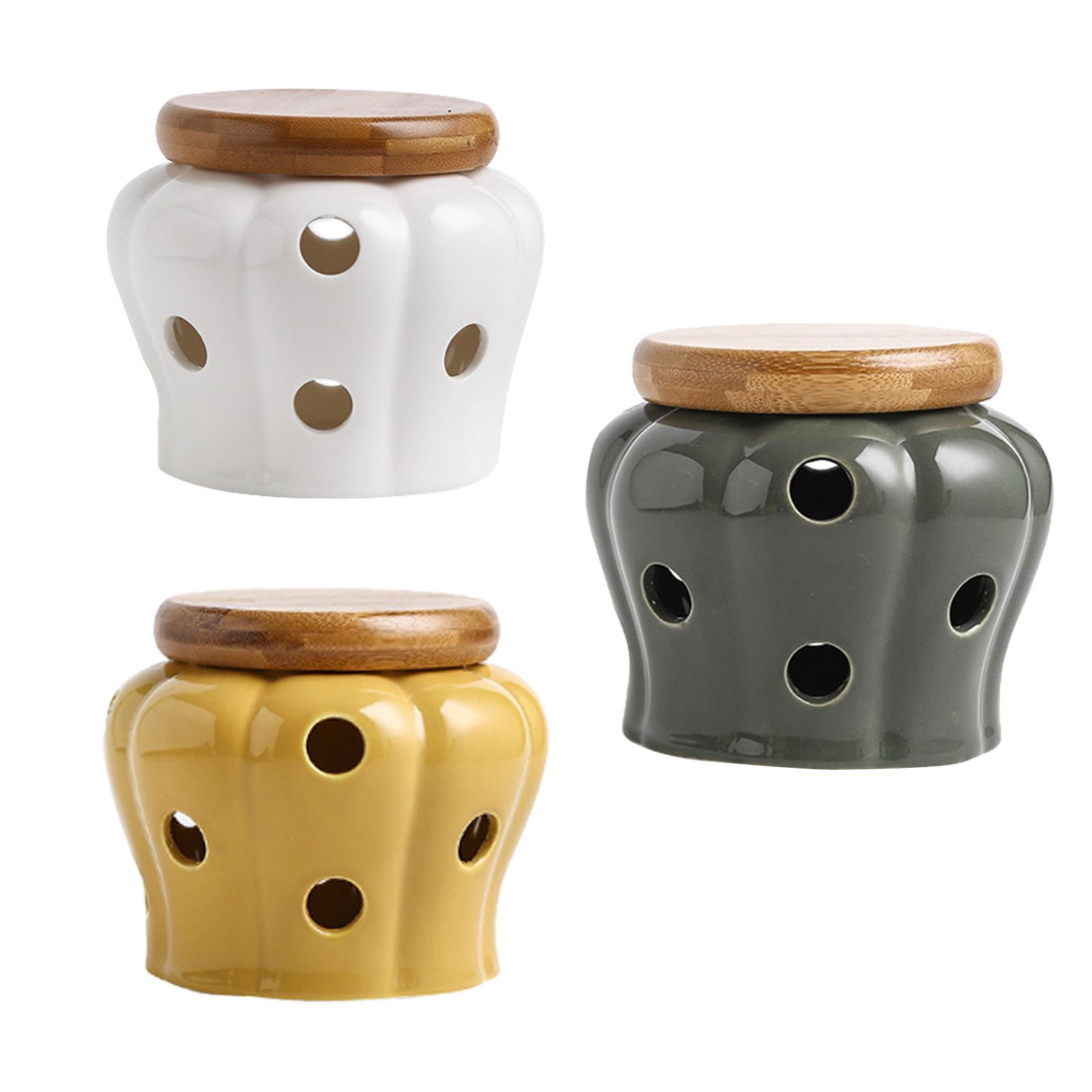 Ceramic Garlic Keeper with woo - đánh giá và giá Food Storage Jars With Wooden Lids