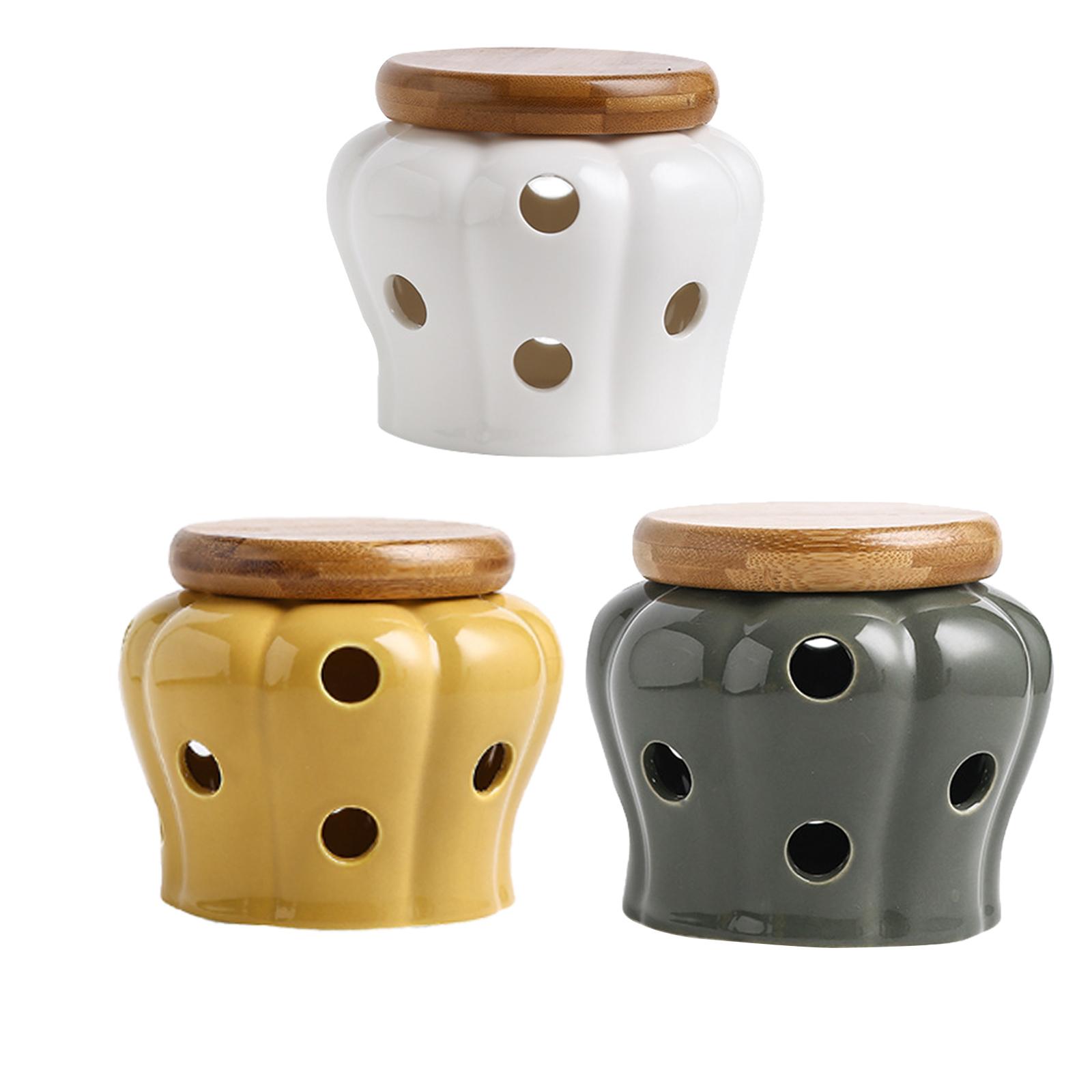 Ceramic Garlic Keeper with woo - đánh giá và giá Food Storage Jars With Wooden Lids