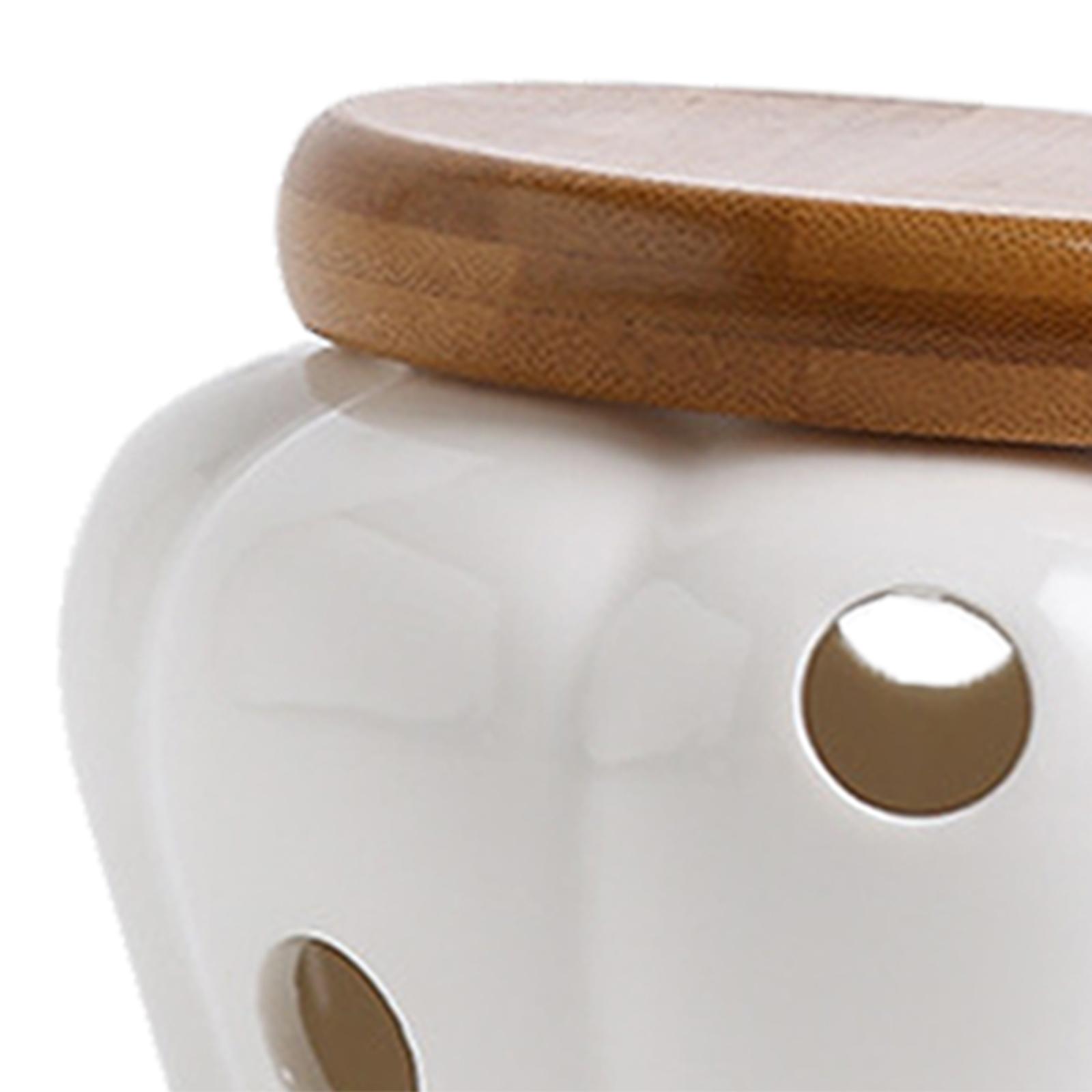 Ceramic Garlic Keeper with woo - đánh giá và giá Food Storage Jars With Wooden Lids