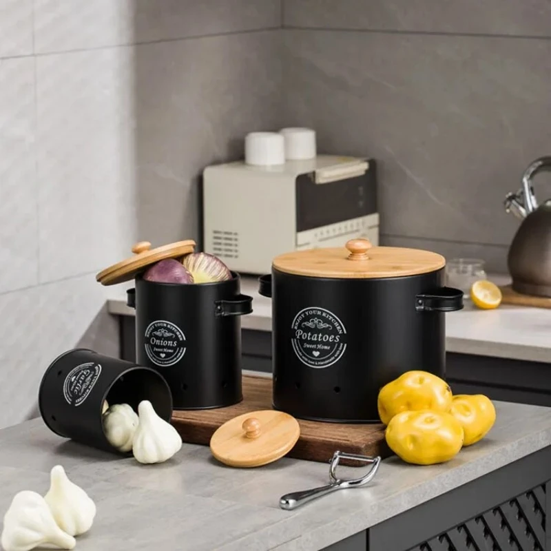 Metal Canisters Set of 3,Potat - đánh giá và giá Food Storage Jars With Wooden Lids