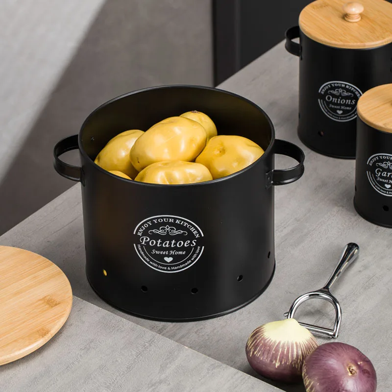 Metal Canisters Set of 3,Potat - đánh giá và giá Food Storage Jars With Wooden Lids