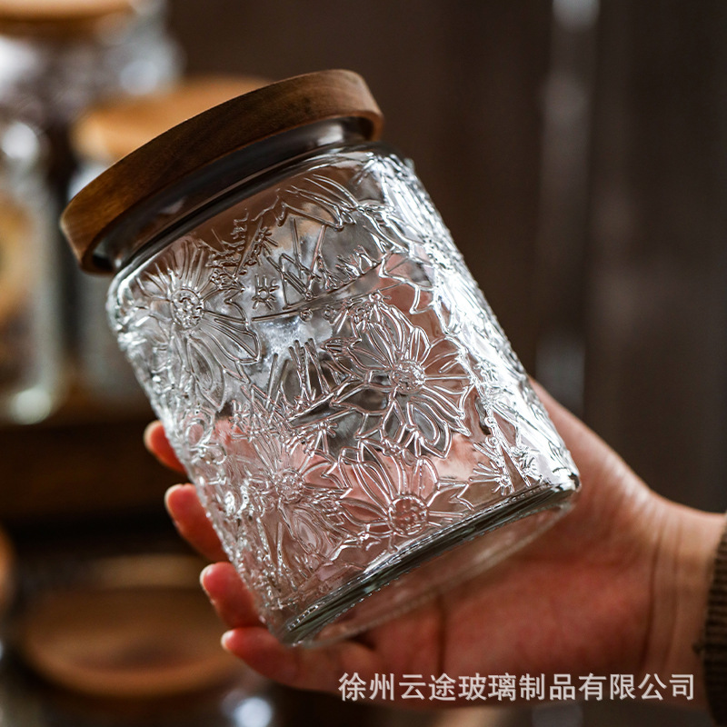 Vintage Relief Engraving Glass - đánh giá và giá Food Storage Jars With Wooden Lids